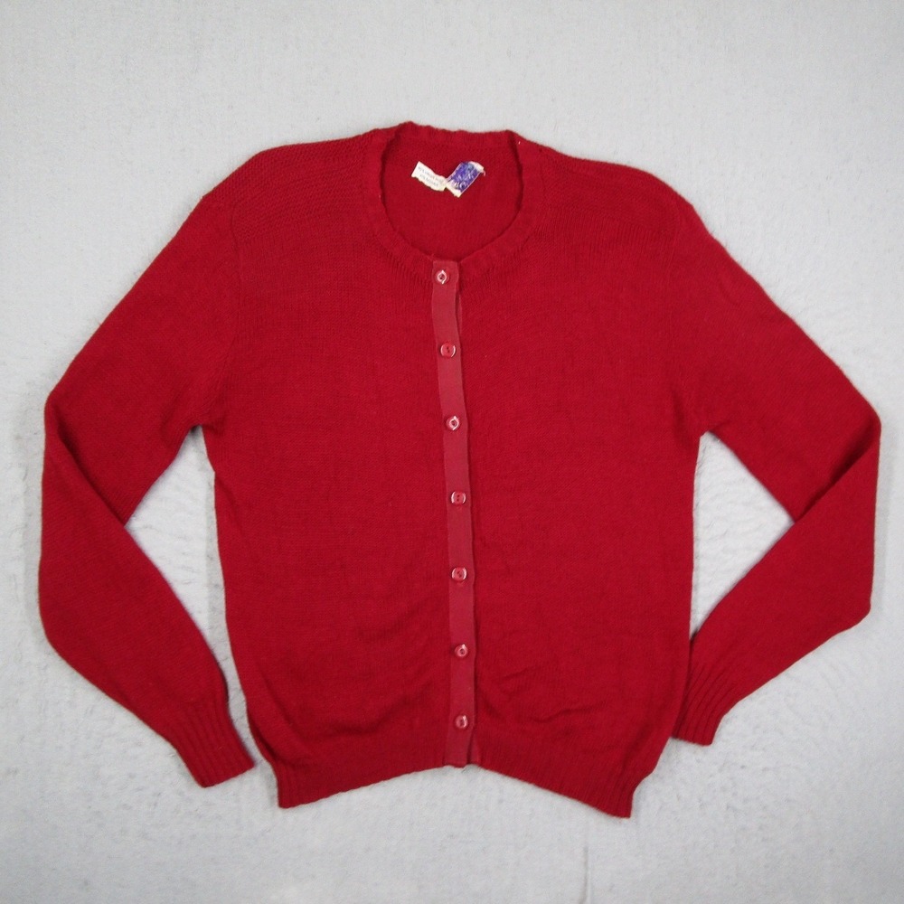 Vintage Sears Red Wool Mohair Cardigan Sweater Women 40 Junior Knit Button Front